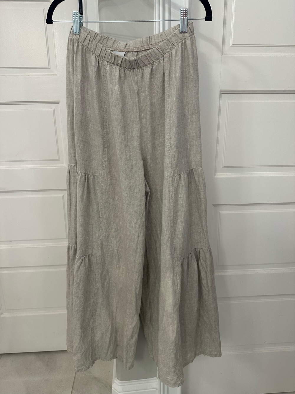 Match Point USA Linen Super Wide Leg Tiered Culotte Pants Tan Large Lagenlook